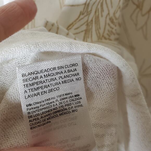 Chico's Cotton blend gold metallic floral design with 3/4 cutout sleeves - Picture 6 of 11